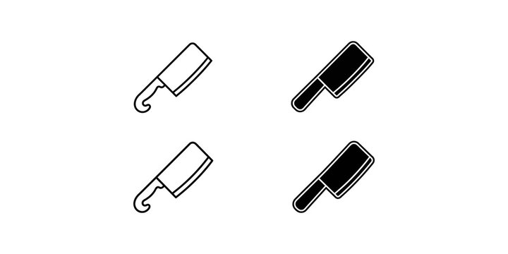 Meat cleaver icons in outline and solid black styles for kitchen butchery and culinary design.