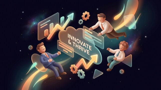 Corporate 3D illustration with business team and growth graph