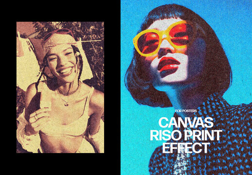 Vertical Canvas Riso Print Photo Effect For Poster And Print Design