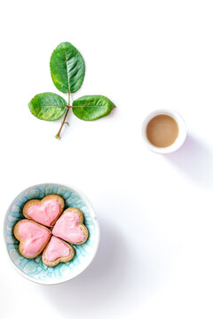 cookies for Valentine Day heartshaped on white background top view