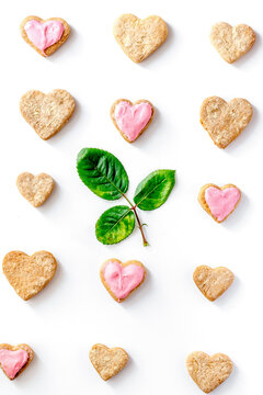 cookies for Valentine Day heartshaped on white background top view
