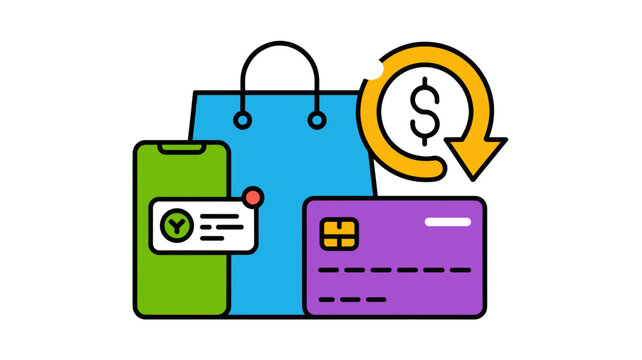 Cashback concept vector illustration, online shopping refund icon, mobile payment and credit card rewards design