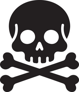 Black skull and crossbones silhouette on a transparent background