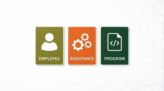 Employee Assistance Program concept with colorful business cards and icons