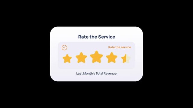 Interactive rate service card displays customer star rating badge. Animated rate service graphic highlights user review. Smooth rate service element provides clear concept for feedback ui.