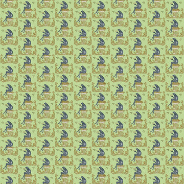 Olive Green Frog Floral Tile Print