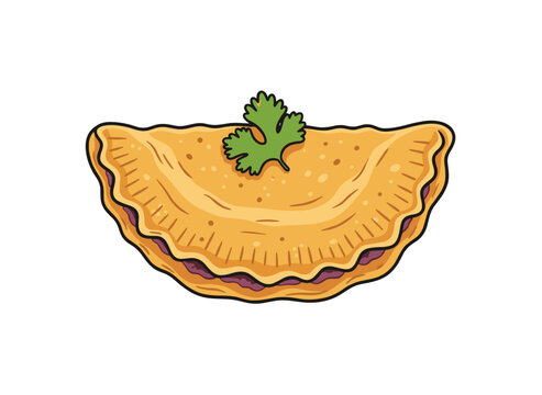 Golden-brown baked pastry, possibly a savory empanada or turnover, filled with a rich, dark filling and garnished with fresh cilantro.