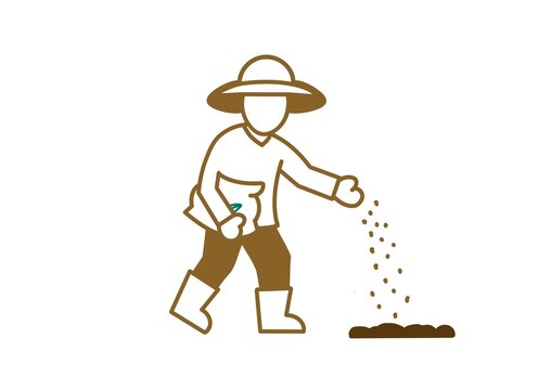 A farmer sowing seeds or planting crops