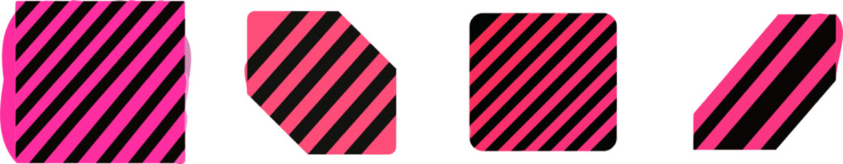 Fototapeta premium A trendy minimalist flat vector icon showcases Memphis-style geometric design with parallel diagonal hazard stripes in vibrant pink and black colors, isolated on a pure white background