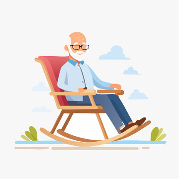 Personne &acirc;g&eacute;e assise dans un fauteuil &agrave; bascule en ambiance paisible