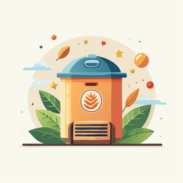 Conteneur &eacute;cologique pour compost et recyclage avec &eacute;l&eacute;ments naturels