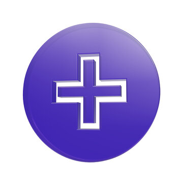 Purple 3D glass plus circle add new icon isolated PNG