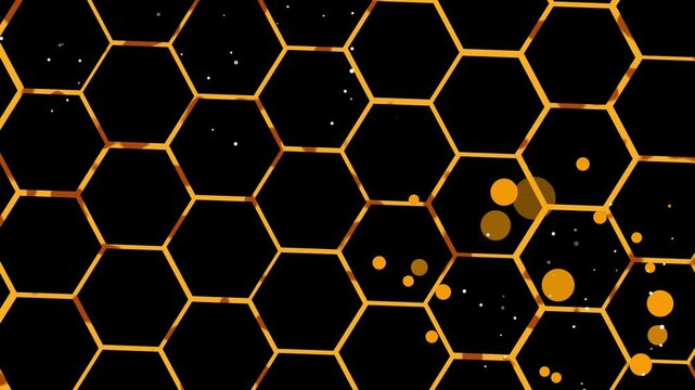 Abstract hexagon pattern with glowing lines modern geometric design with scattered light dots animation