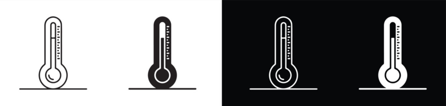 Thermometer icons showing temperature readings in different styles and color variations for design projects