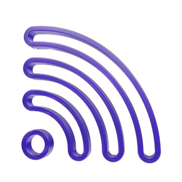 Purple 3D glass wifi signal rss feed wireless connection icon isolated PNG