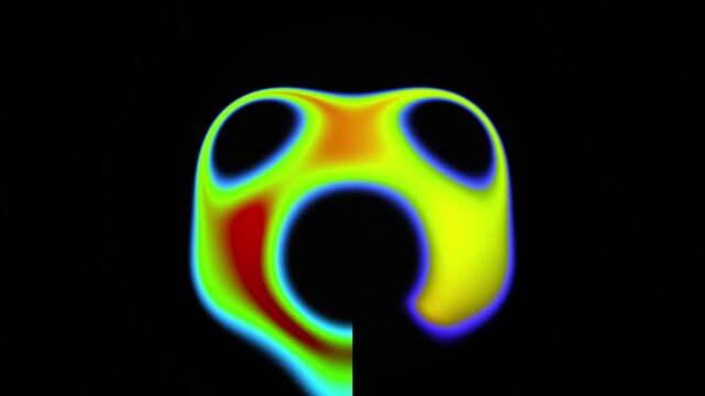 Abstract neon glow morphing shape on black background, dynamic fluid light animation motion