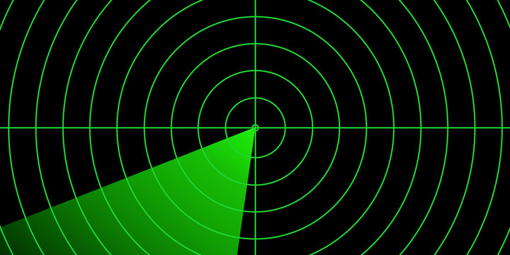 Radar Detection, Surveillance, Tracking And Scanning Technology Concept. Green Radar Screen With Circular Grid And Sweeping Signal. 3d Rendering