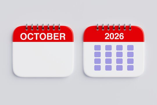 2026 Year October Month Calendar Icon. 3d Rendering