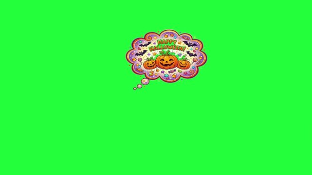 Happy halloween thought bubble with pumpkins bats candy and festive 