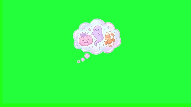 Cute kawaii halloween dream bubble with pumpkin ghost candy corn 