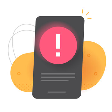 Insecure important alert warning notification message on mobile cell phone screen icon modern graphic illustration, smartphone security internet alarm danger, critical fraud attention caution notice