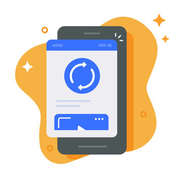 Update synchronize phone icon vector modern graphic illustration, sync refresh web site page app on smartphone mobile phone screen, reload software process image clip art