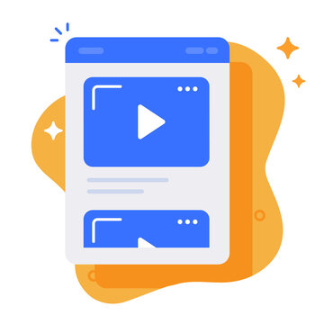 Video content streaming&nbsp;service web site&nbsp;page icon vector drawn cartoon minimal design, media vlog blog list of learning courses website, online film movie platform clip art