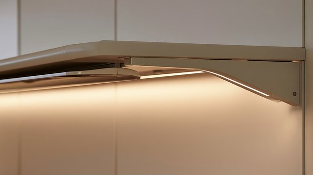 Modern minimalist kitchen hood with integrated LED lighting.