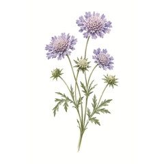 Fototapeta premium Purple Scabiosa Flowers Watercolor Botanical Illustration
