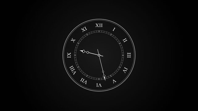 A classic antique wall timepiece featuring traditional Roman numerals and metallic hands gracefully tracking passing hours within a dimly lit room capturing timeless elegance and historical