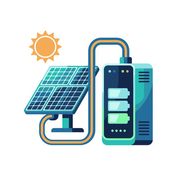 Solar energy system with panel battery and sun vector illustration. SVG Editable. Vector Illustrations.