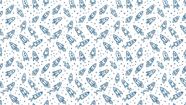 Seamless Pattern with Hand Drawn Space Rockets.