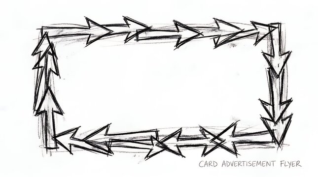 Hand Drawn Monochrome Black Arrow Frame Border Element on White Background with Copy Space arrow frame border hand drawn monochrome black white background simple background card advertisement flyer