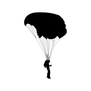 Paratrooper Descending with Military Parachute Silhouette
