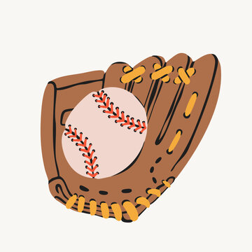 Baseball, softball Glove holding a ball. Hand drawn trendy Vector illustration. Isolated design element. Sport branding, championship promotion, betting poster concept. Logo, sticker template