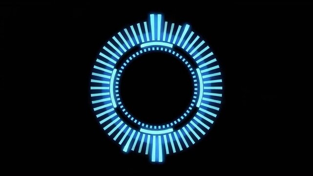 Futuristic HUD circular interface elements animating with digital data pulses against a dark void