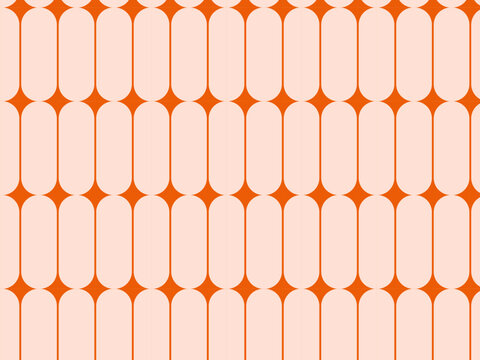 Retro peach and orange geometric seamless pattern with oval tiles. Groovy mid-century modern texture for home decor, chic apparel, packaging, and digital wallpaper