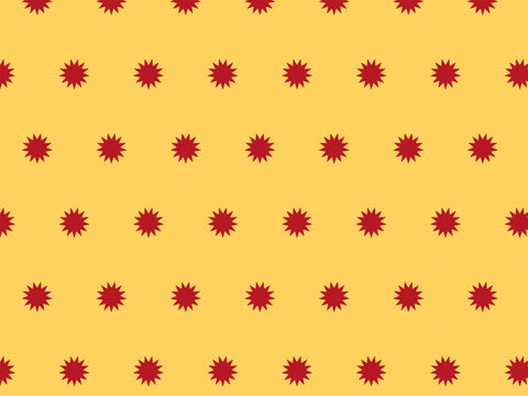 Bright yellow seamless pattern with red starburst polka dots. Cheerful background for summer apparel, gift wrapping paper, stationery, phone cases, and web banners