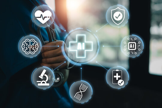AI Healthcare Diagnostics Concept with Futuristic Medical Icons and Technology Interface