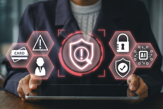 AI-Powered Fraud Detection Concept with Digital Security Icons and Data Analysis Elements on a Futuristic Interface