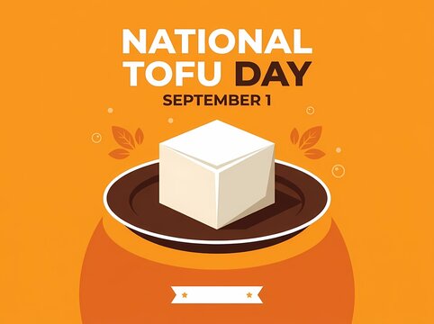 National Tofu Day Orange Poster Graphic Illustration With Tofu Block