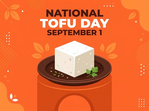 National Tofu Day Orange Creative Banner Graphic With Tofu Cube