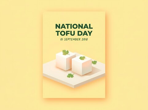 National Tofu Day Pastel Yellow Isometric Poster Graphic Template Card