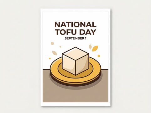 National Tofu Day Minimalist Card Poster With Cube On Plate
