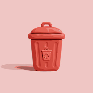 Red 3D waste bin icon on pink background.