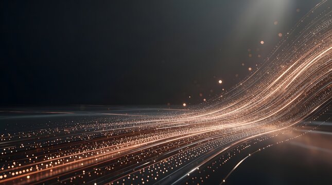 Golden light trails flowing upward through a dark futuristic background