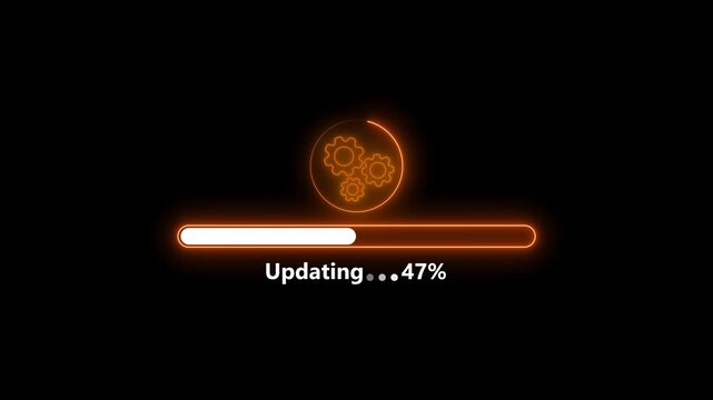 Glowing neon operating system upgrade concept, software updating and process, loading,processing,downloading,installing,update modern functions, Setting updating icon animation .