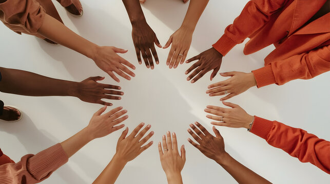 Diverse hands circle unity teamwork concept
