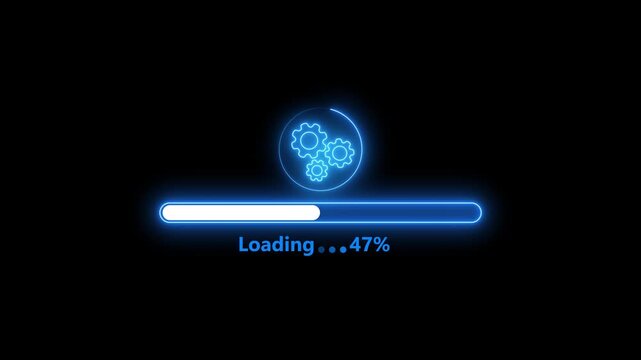 Glowing neon operating system upgrade concept, software updating and process, loading,processing,downloading,installing,update modern functions, Setting updating icon animation .