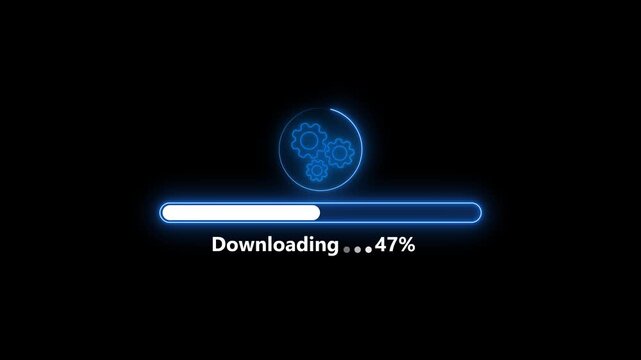 Glowing neon operating system upgrade concept, software updating and process, loading,processing,downloading,installing,update modern functions, Setting updating icon animation .